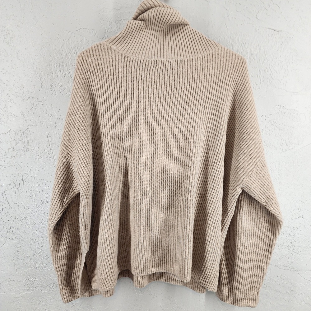Banana Republic XL Beige Italian Wool Cashmere Blend Ribbed Cowl Neck Sweater - Picture 3 of 6